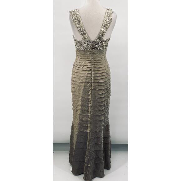 Vintage Y2k Floral Lace Tiered Formal Gown Square Neck Pleated Beige 6/8 - Picture 8 of 11